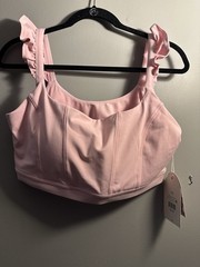 LOGILATES Ruffle Corset Sports Bra 1X Light Pink Wireless Full Coverage