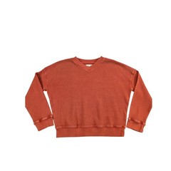 Madewell Womens Burnt Orange Waffle Knit V-Neck Thermal Sweatshirt NO459 Large