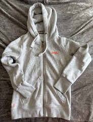 Superdry Orange Label Grey Marl Zip Hoodie Womens Size S UK 10 Embroidered Logo