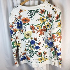 Talbots French Terry Sweatshirt Womens Med Pet White Blue Orange Floral Cotton