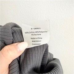 Varley Charles Ribbed Funnel Neck Pullover Gray Drawstring Hem Sweatshirt XS