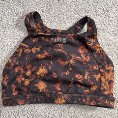 FLEO Black Tan Floral Abstract Print Sports Bra Size S Lifting Cross Training