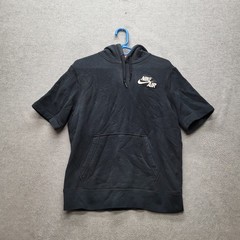 Nike Air Women Hoodie M Black Gorpcore Logo Embroidered Short Sleeve Y2K