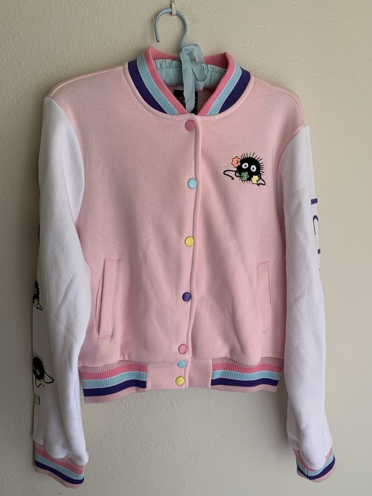 NWT S Juniors Spirited Away Varsity Pink Jacket Soot Sprites Studio Ghibli Anime