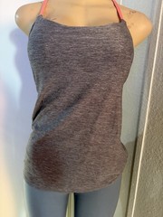 Women’s S Gray/Pink Activewear Camisole Tank Spaghetti Strap Square Neck