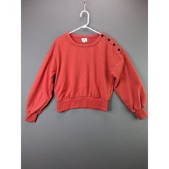 Sundry Button Shoulder Sweatshirt Womens S Red Cropped Balloon Sleeve Pullover