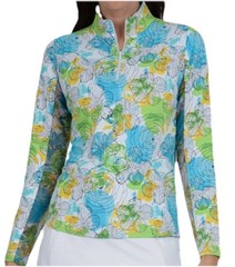 NWT IBKUL Golf Tennis 1/4 Zip Pullover Top S M L XL Blue Floral Longsleeve D4