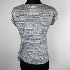 Athleta Womens XXS Gray Black Cap Sleeve Tee Asymmetric Hem Side Tie Rayon Blend