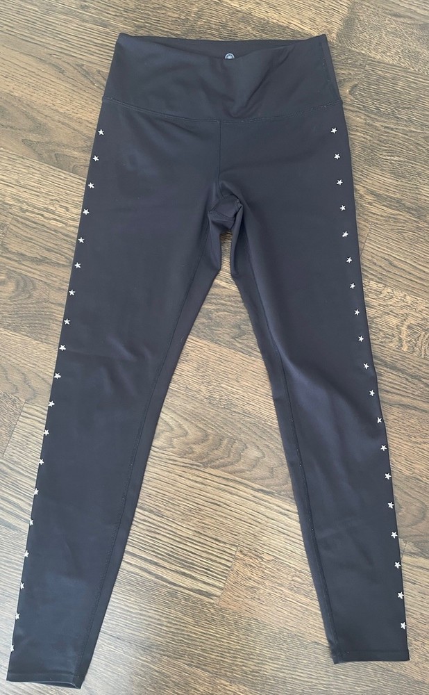 Preowned Women’s Soulcycle Black Leggings With Double Row of Silver Stars
