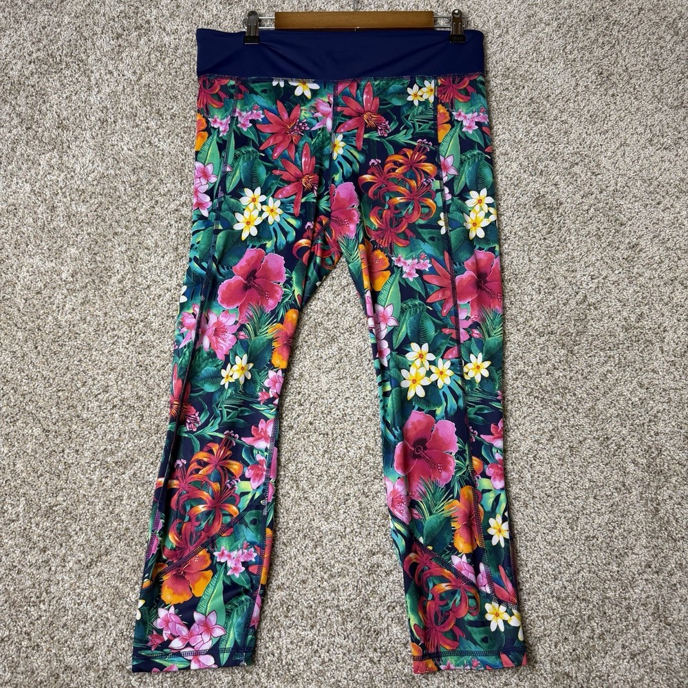 Tommy Bahama Island Active Tropical Floral Leggings Womens L Athletic Yoga Pants