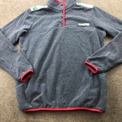Columbia Pullover Womens Large Gray Blue Pink Fleece Long Sleeve Snap PFG *