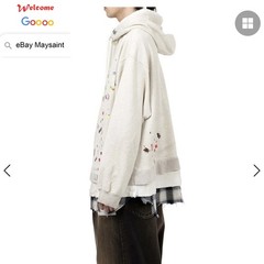 MAYSAINT BEIGE MMY MIHARA HOODIE FUN PAINTED WORN HOODED HOODIE SWEATSHIRT JUMPE