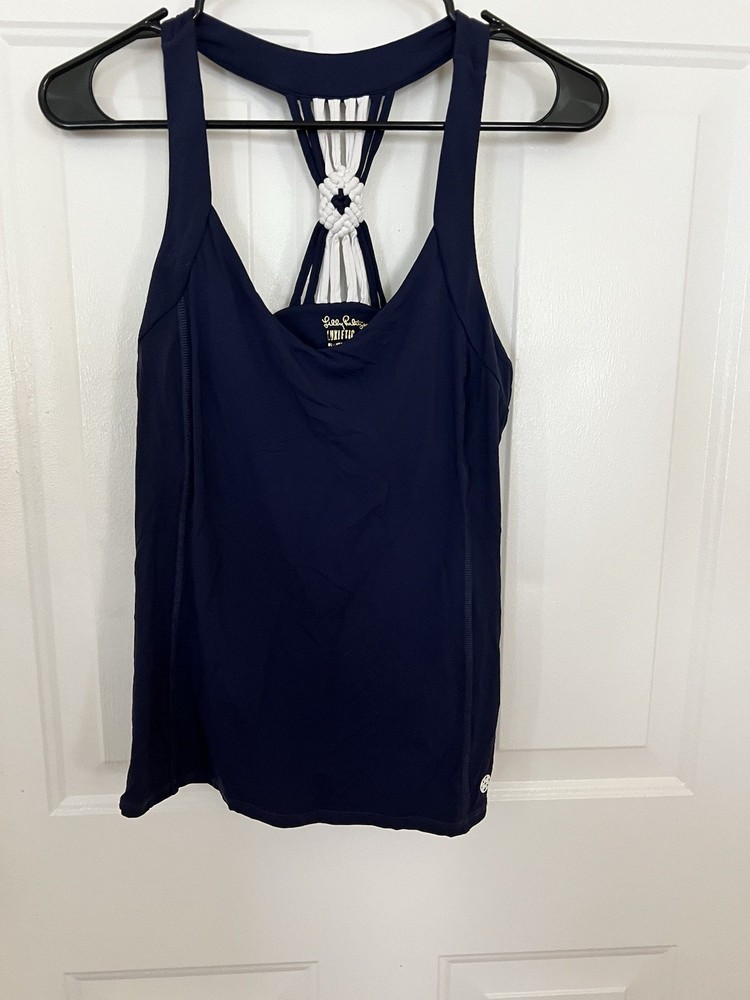Lilly Pulitzer Luxletic Women’s Navy White V-Neck Stretch Racerback Tank S