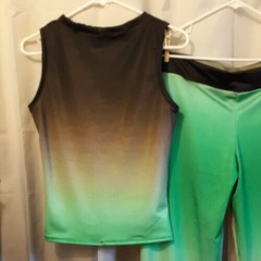 Ombre Workout Lounge Joggers Set M Black Green Top & Leggings Athleisure Yoga
