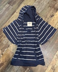 Hollister Y2K Blue White Striped Short Sleeve Hoodie V-Neck Kangaroo Pocket L