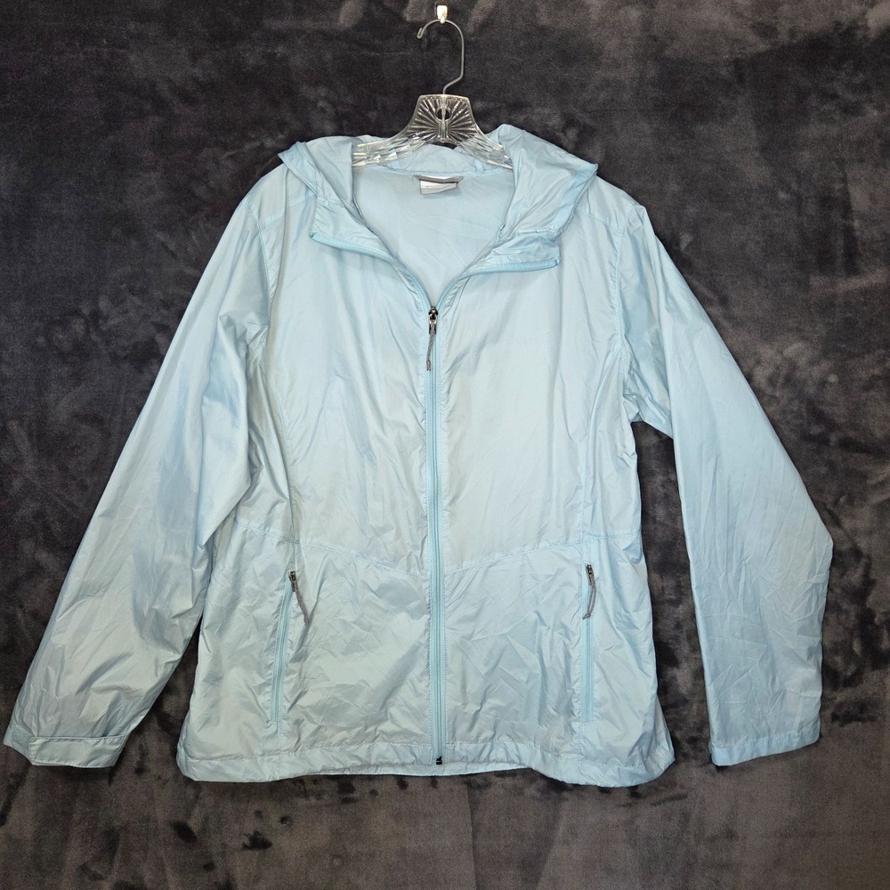 Columbia Size XL Womens Light Blue 100% Nylon Full Zip Adjustable Windbreaker