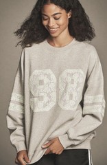 $147 NWT L*Space Anthropologie Lace 98 Graphic Legend Sweatshirt Gray Limeade L