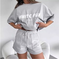 Ladies Tracksuit Set Outfits Causal T-Shirts & Shorts Short Sleeve Workout Top
