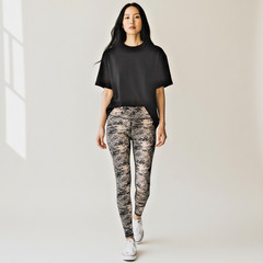 Athleta Elation 7/8 Leggings High Rise Black Beige Glades Print Size M