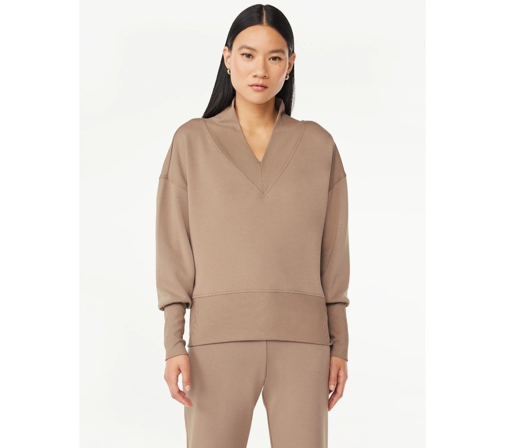 Scoop Women’s and Women’s Plus Ultimate ScubaKnit V-Neck Sweatshirt Size M 8-10