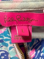 Lilly Pulitzer Skipper Popover Pink Blue Tropical Floral 1/2 Zip Pullover Large