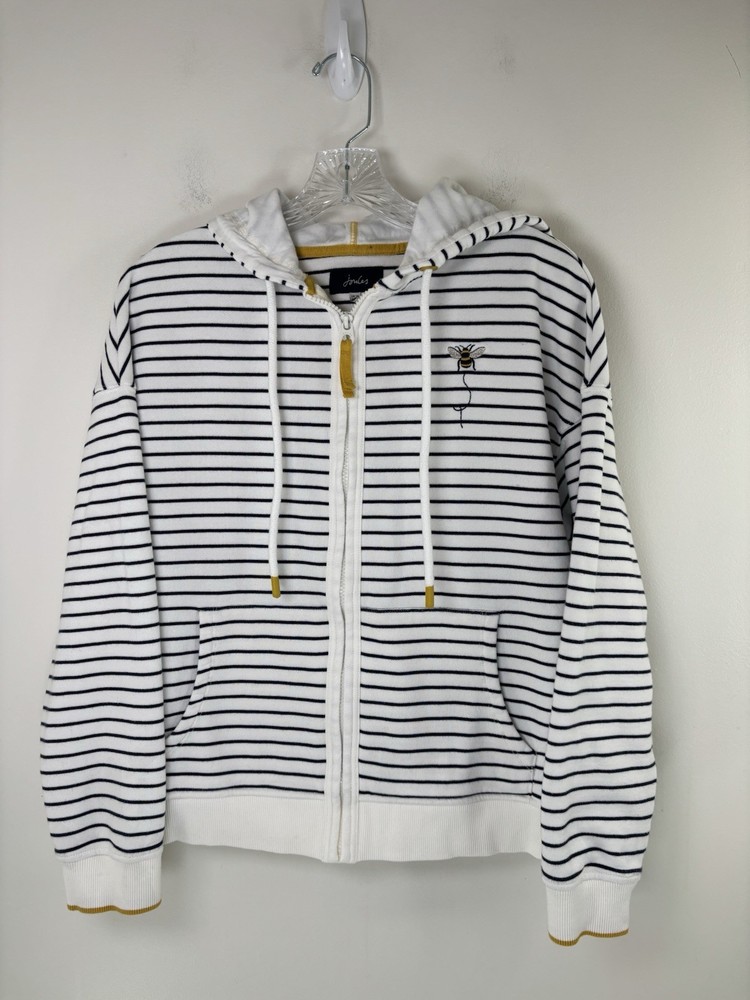 Joules Sweatshirt Embroidered Bumblebee Hooded White/black Stripes US Ladies 10