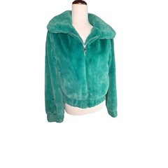 Derek Heart Womens Teal Kelly Green Faux Fur Full Zip Bomber Jacket Size M New