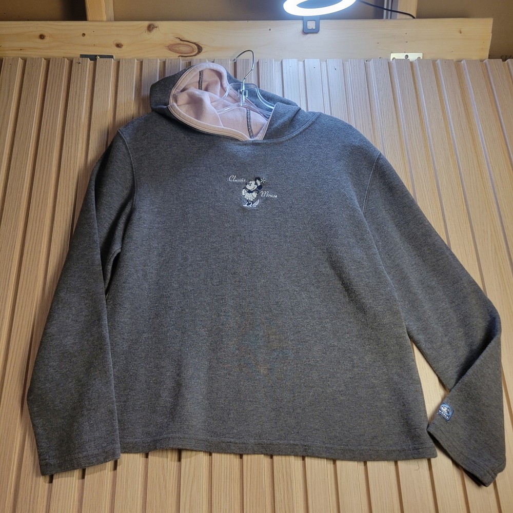 Walt Disney World Minnie Mouse Hoodie Grey Pink Classic Mouse Embroidered Medium
