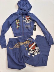 Y2K Ed Hardy Tracksuit Set Hoodie Sweatpants Periwinkle Blue Skull READ