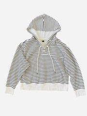Striped Lace Up Hoodie Womens Large Coastal Nautical Fisherman Beachy Comfy