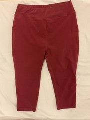 Popflex Brand Woman’s Workout Pants, 3X, Maroon, 3/4 Length, Fits XL Or XXL