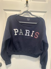 Hollister Women’s L Blue Paris Graphic Logo Fleece Pullover Crewneck Sweatshirt