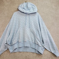 Nike All Over Swoosh Logo Hoodie Light Blue Cotton Polyester Blend Size L Active