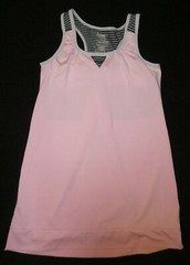 Kyodan women’s pink/gray/blue striped print stretch sports bra top Sz XS