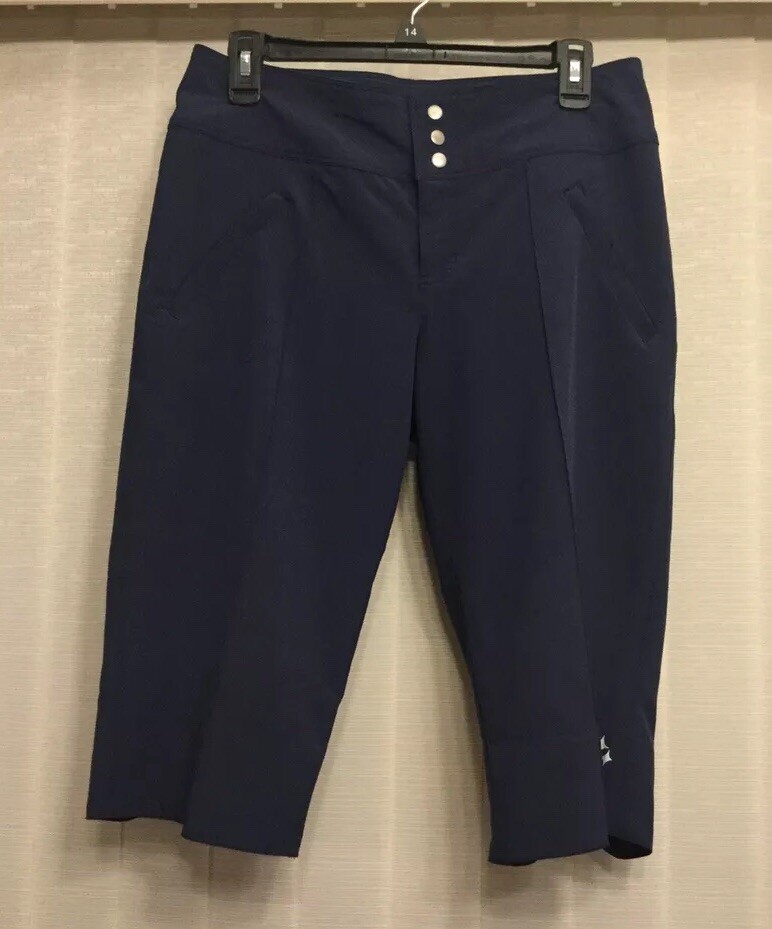 4 All By Jofit Women’s Navy Blue Capri Pants All Sport Activewear Snap Zip EUC 6