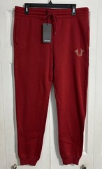 True Religion Women’s M TR Circular Jogger Sweatpants Red Dahlia Gold Logo NWT