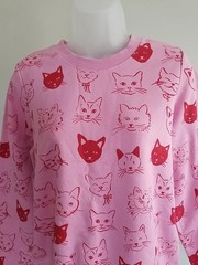 Boden Hannah Sweatshirt S NWT Cat Faces Kitty Pink Red Terry