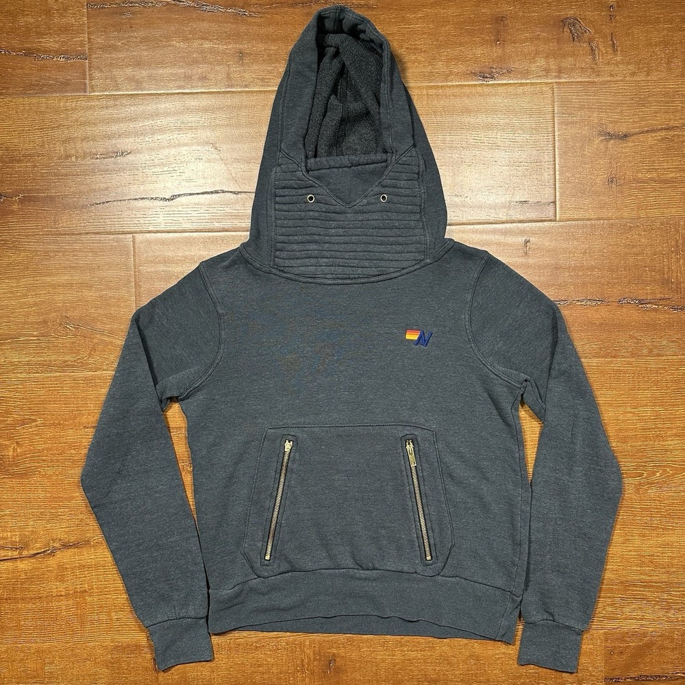 Aviator Nation Ninja Hoodie Sweater Women XS Gray Oversized Funnel Neck USA Made