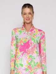 G Lifestyle WOMEN’S Long Sleeve Zip Mock Neck Top Island Pink Small GOLF NEW