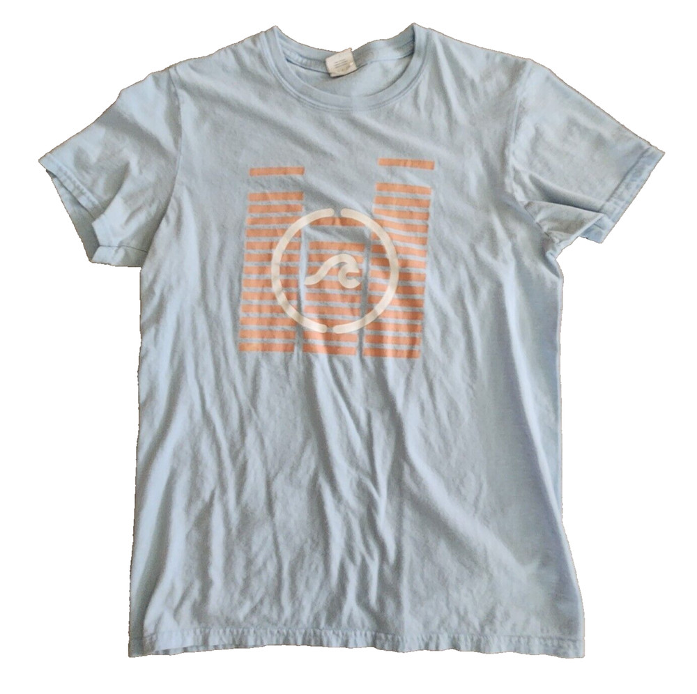 Gildan T Shirt Women’s S Light Blue Orange White Geometric Art Wave Design
