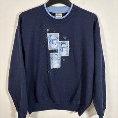 Vintage Women Large Blue Snowman Embellished Sweatshirt Grandmacore Eclectic