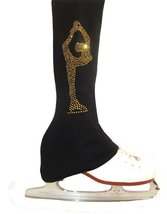 Figure Skating Pants with gold crystals “Biellmann” rhinestone applique