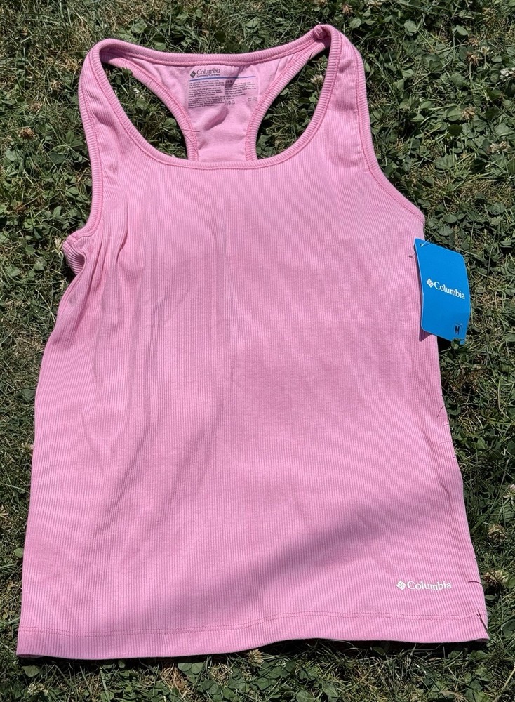 Columbia Medium Light Pink Ribbed Racer Back Tank Top Built-in Bra NWT