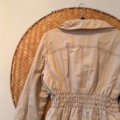 SONOMA LIFE & STYLE BEIGE COTTON NYLON JACKET FULL ZIP SMOCKED WAIST GORPCORE