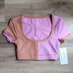NWT L SPACE Revolutions Ribbed Colorblock Activewear Crop Top XS