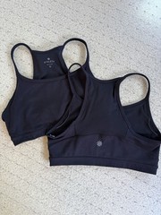 Lot of 2 Athleta Black High Tone Powervita Mesh High Neck Sports Bras Size M
