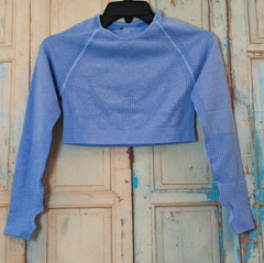 Womens Size Small Blue Cross Fit Training Long Sleeve Workout Crop Top Stretch