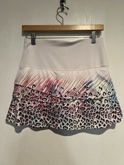 Lucky In Love White Pink Blue Cheetah print tennis Golf skirt Women Sz S (4-6)