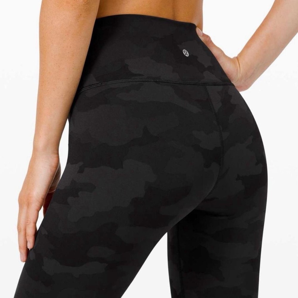 Lululemon Women’s Size 4 Leggings Black/Brick Camo, High Rise, Tight Fit, 28″