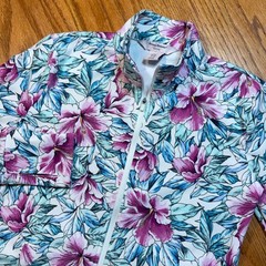 Tommy Bahama Active Jacket Womens XS White Floral Zip Up Thumbhole Athleisure